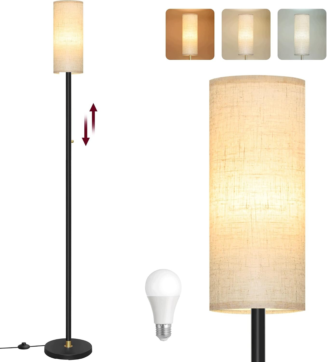 12W Stojací Led podlahová lampa 175 cm pro čtení Abažur Béžová E27