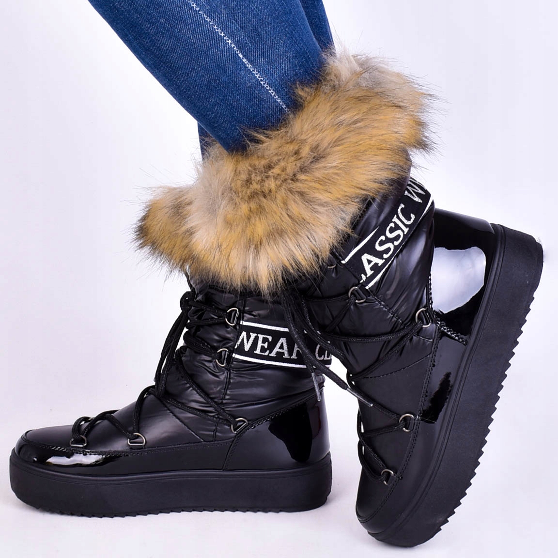 DAMSKIE KOZAKI ZIMOWE BUTY OCIEPLONE FUTERKO MOON Rodzaj obcasa platforma