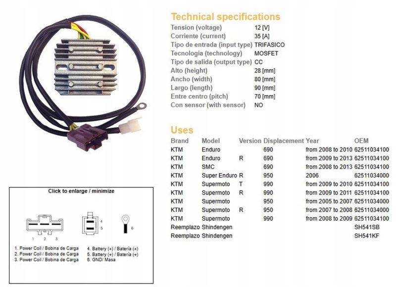 Regulátor Napätia Ktm 950R Enduro 06-; Supermoto 950/990R 05-11