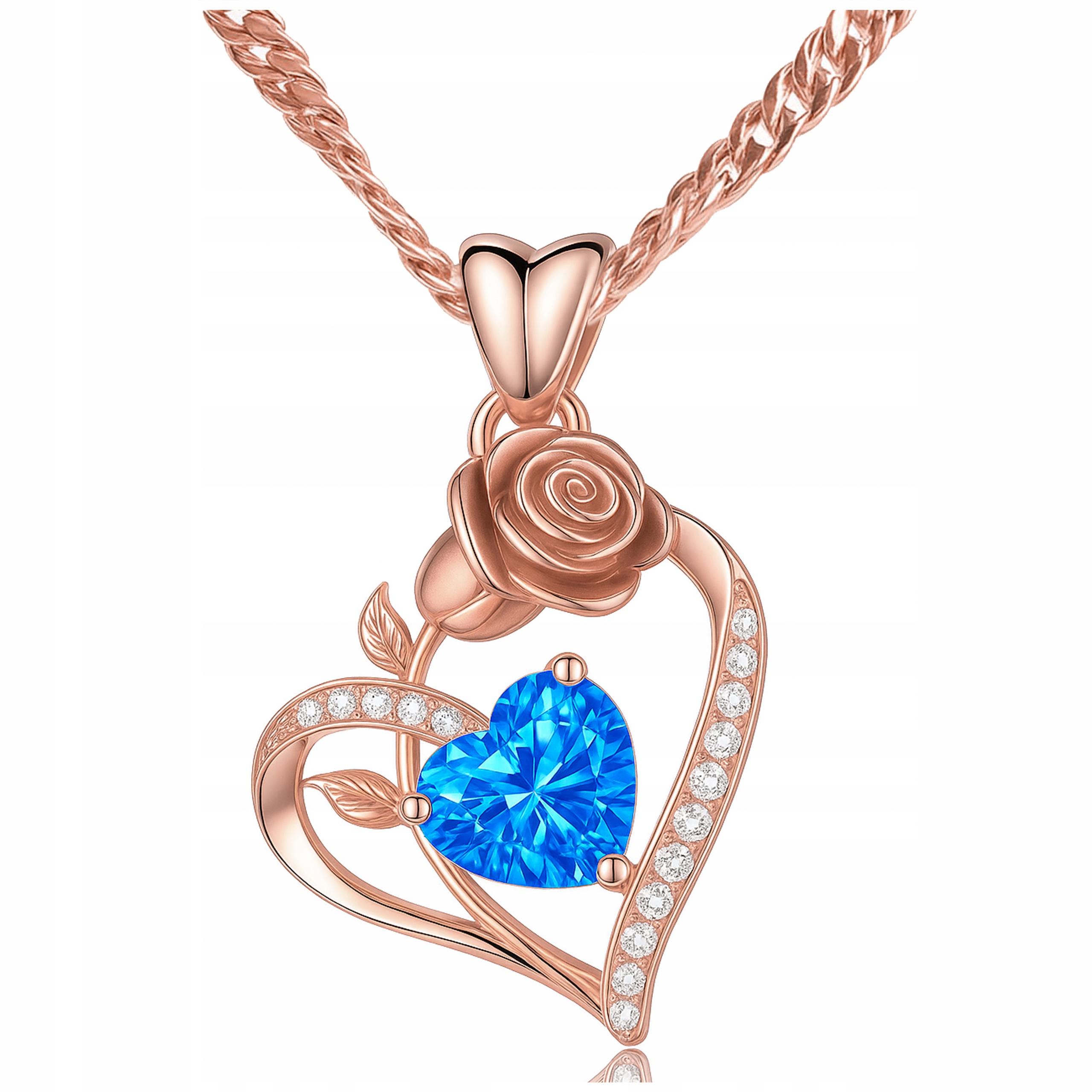 Náhrdelník Pozlacené modré srdce s růží Květ života s zirkony Stříbro