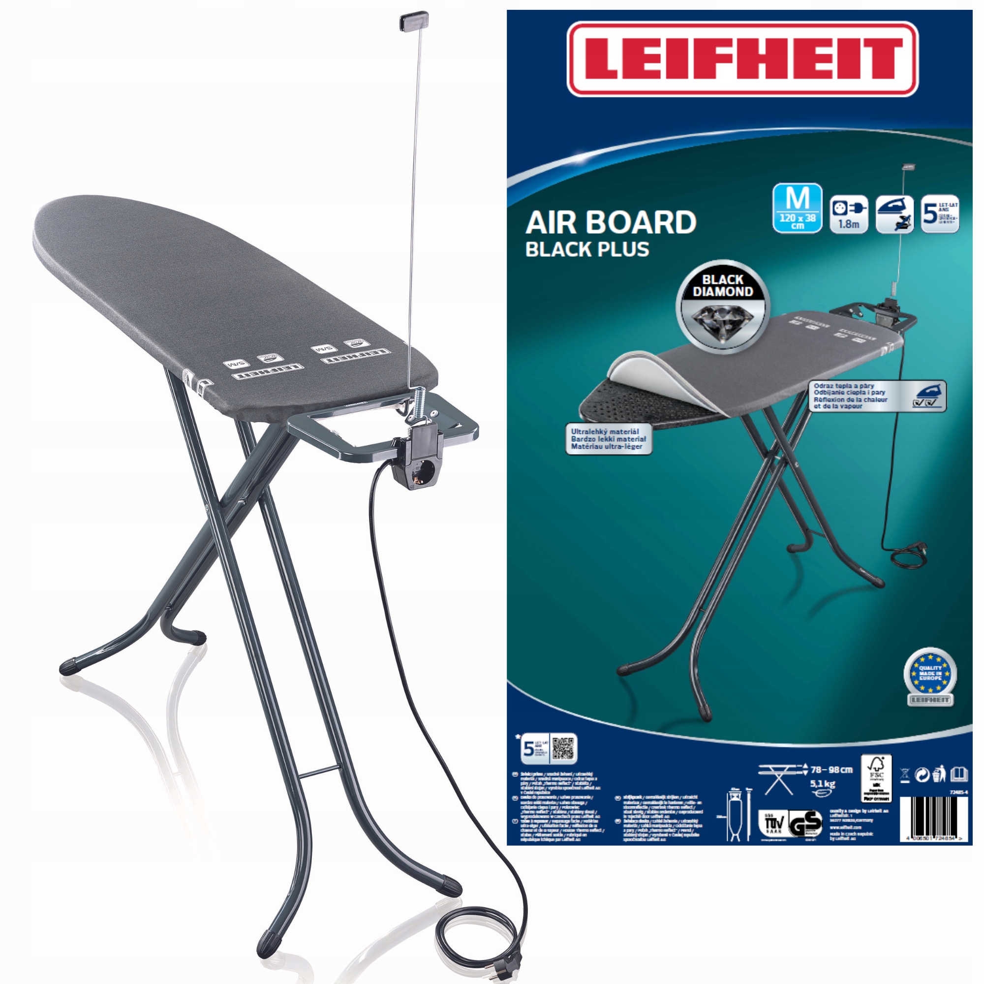 Levně Stabilní Žehlicí prkno 120x38cm Leifheit Air Board M Black Plus