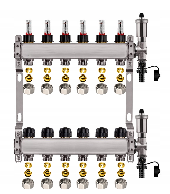 Rozdělovač pro podlahu nerezový 6-okruhové podlahové vytápění Pex