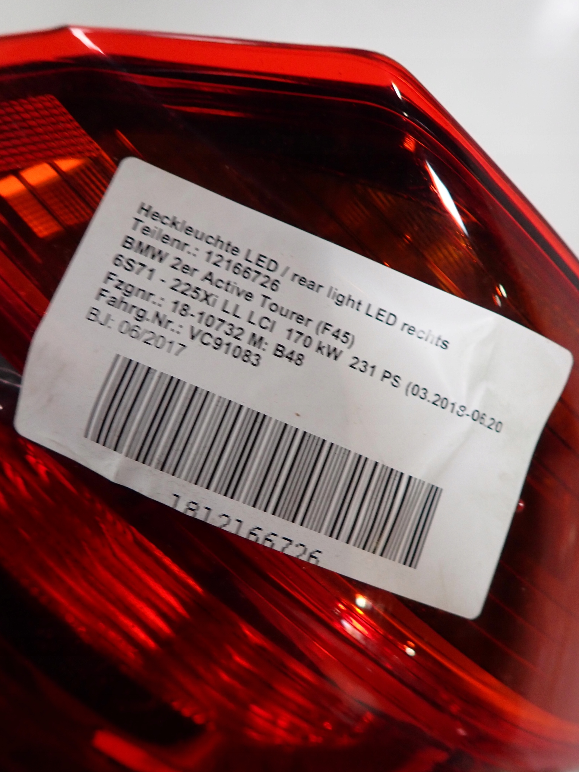 BMW 2 F45 ACTIVE TOURER 14- light right rear part rear
