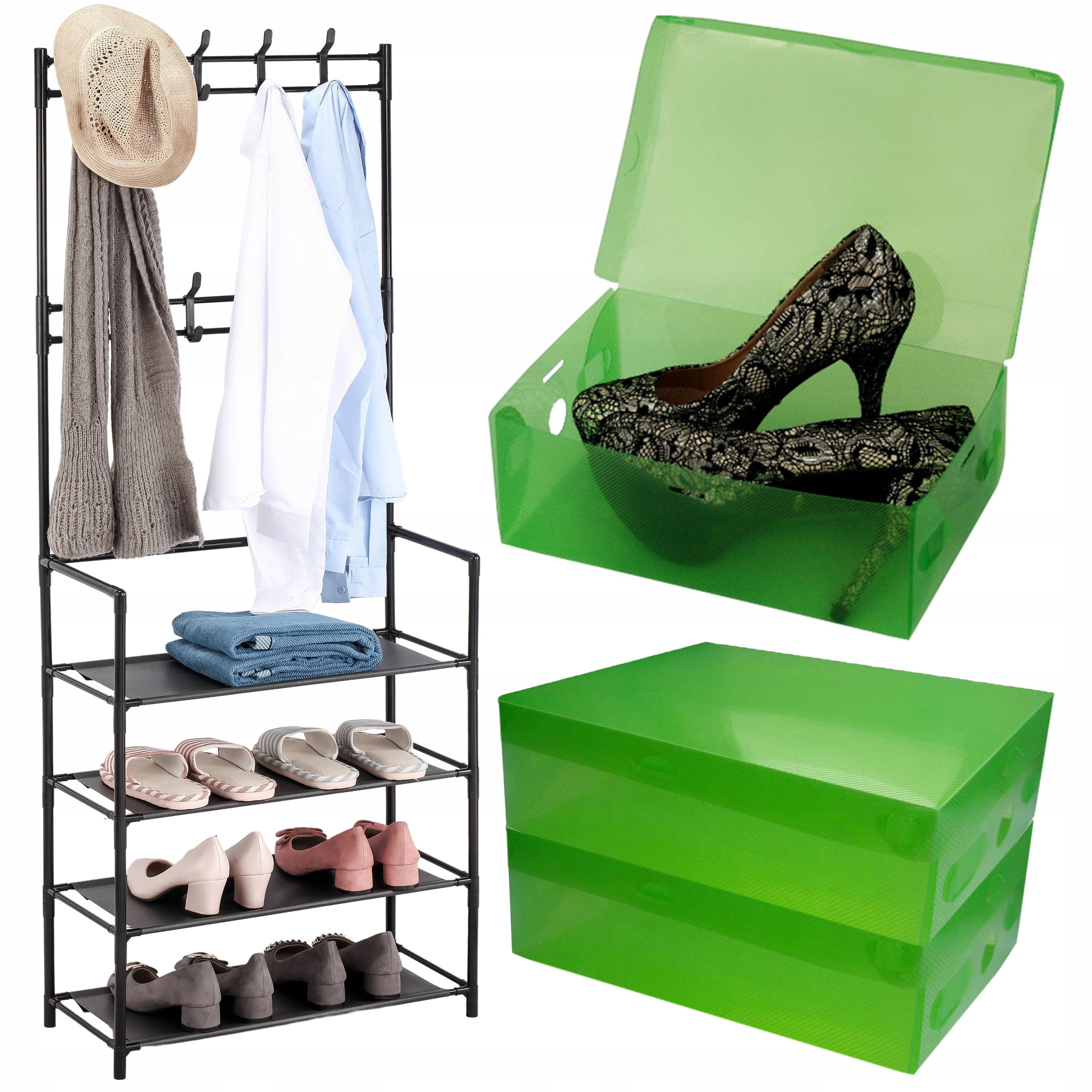 WIESZAK NA UBRANIA BUTY LOFTOWY STOJAK METALOWY CZARNY + 3 PUDEŁKA GRATIS