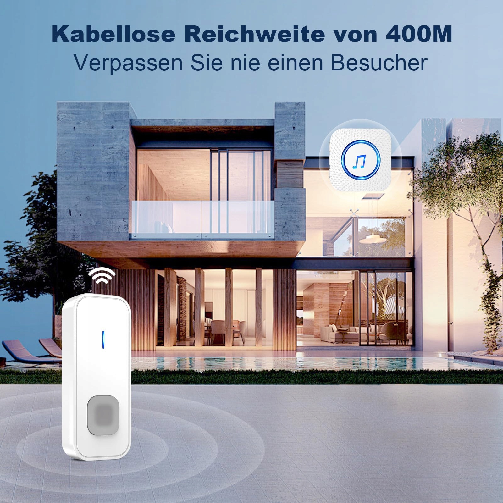 SURFOU BEZPRZEWODOWY DZWONEK DO DRZWI 400M LED 55 MELODII — miniatura 2
