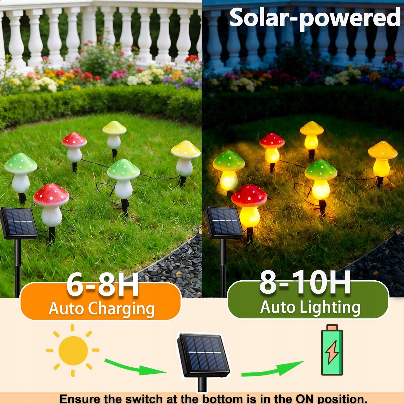 COZYMEOW Dekoracyjne Solary LED Grzyby 6 Sztuk Do Ogrodu Tarasu Balkonu — miniatura 5