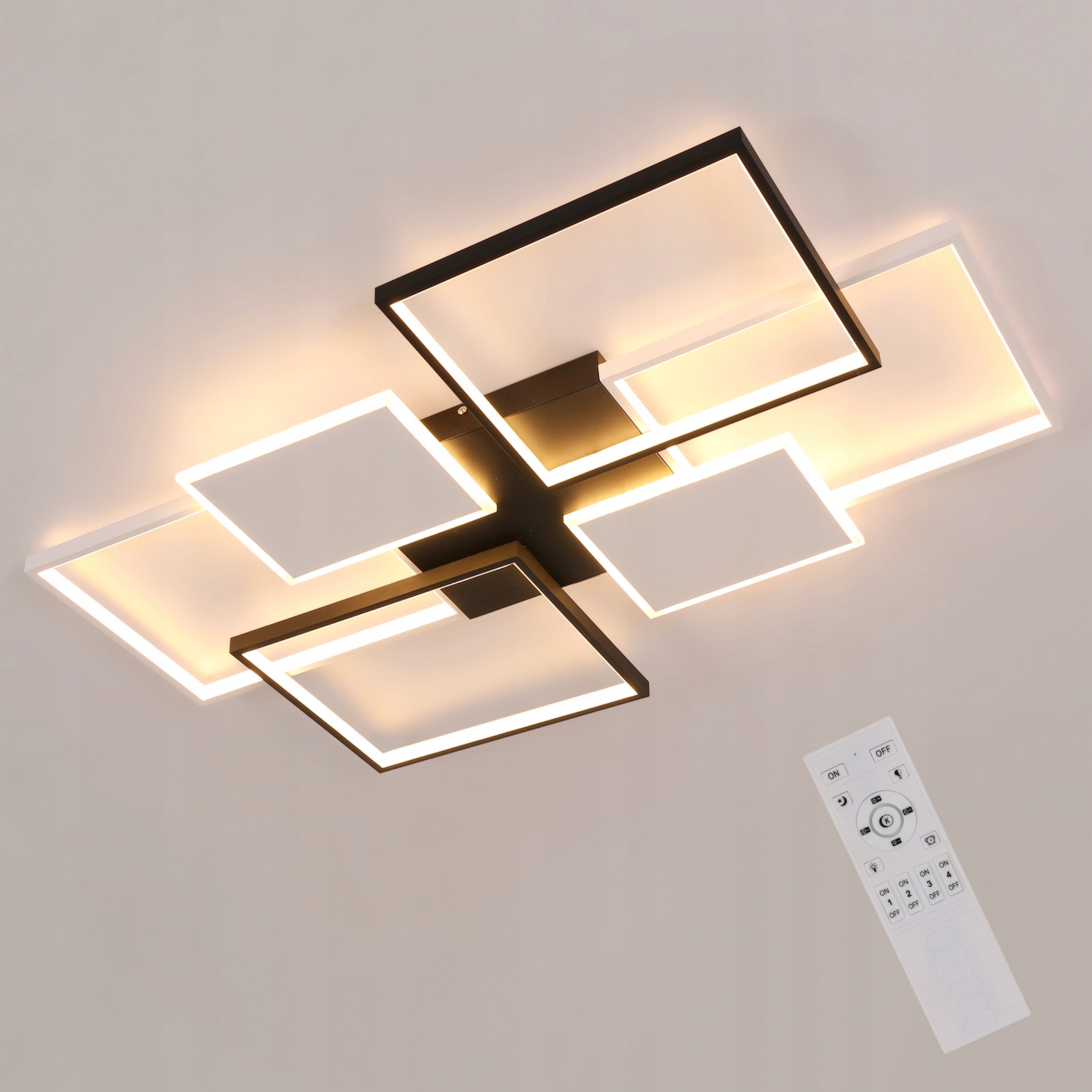 Led Stropní Svítidlo Černé+Bílé Lustr Čtvercový s Dálkovým Ovládáním Moderní 72W