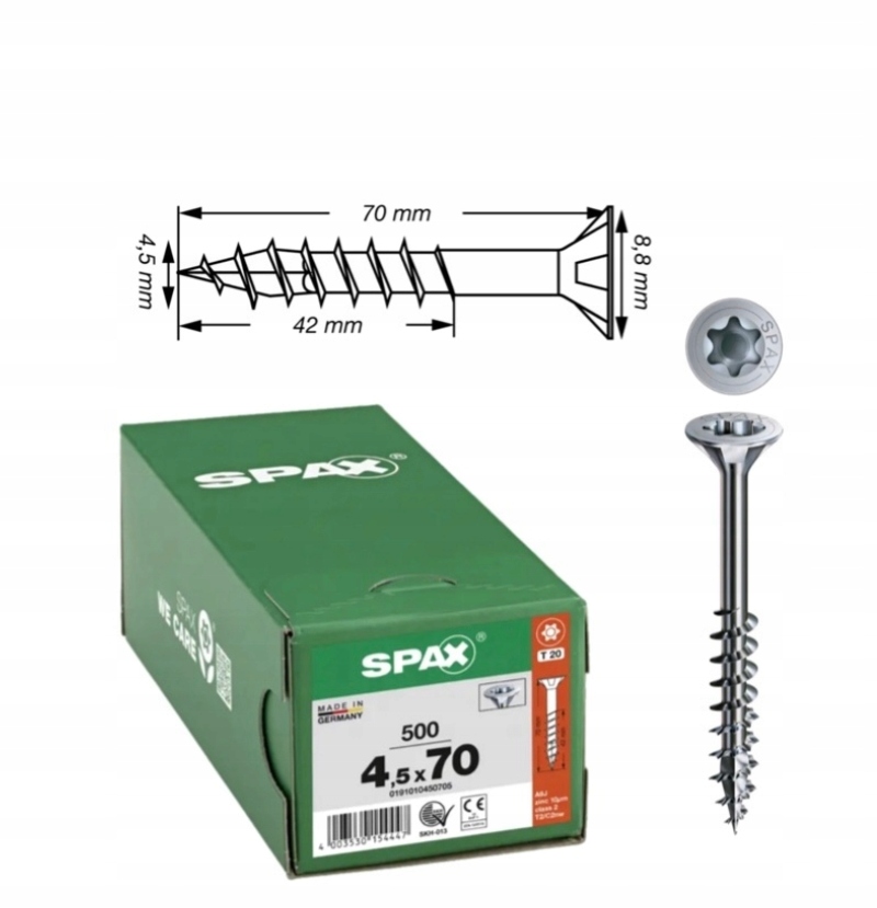Univerzální šroub do dřeva spax 4,5 x 70 Wirox Txtg 500 ks