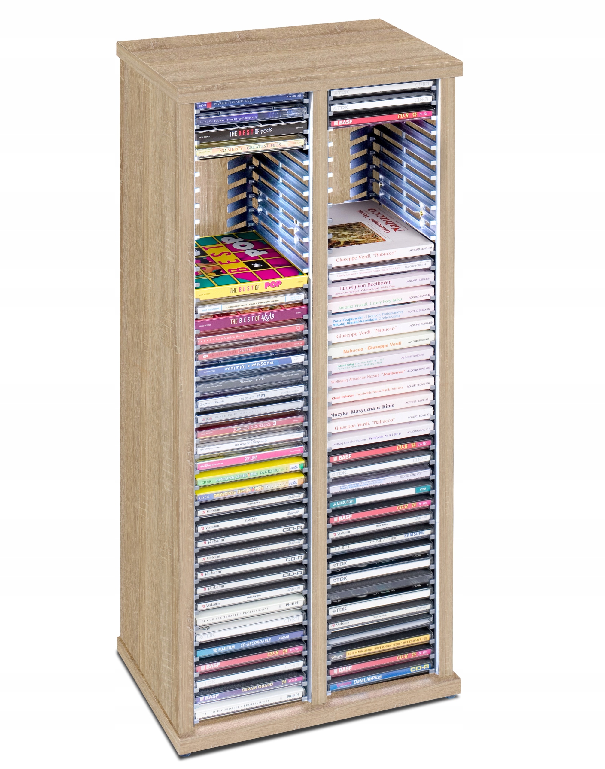 Stojan 80 CD Dvojitý Sonoma Regál Skrinka Na Dosky Polica Kontajner Box Puzdro