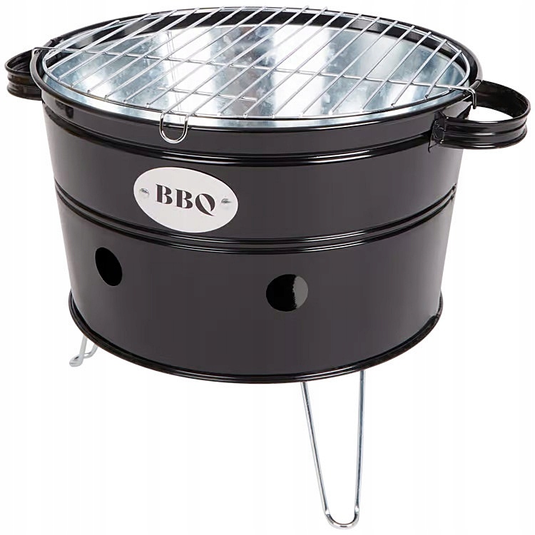 Grill Węglowy 35cm Przenośny Turystyczny Wiaderko Grillowe Bbq czarny