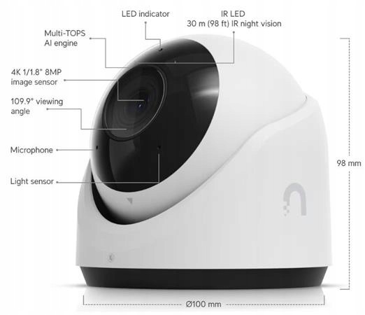 Ubiquiti G6 Turret UniFi Protect kamera, 8MP, bílá
