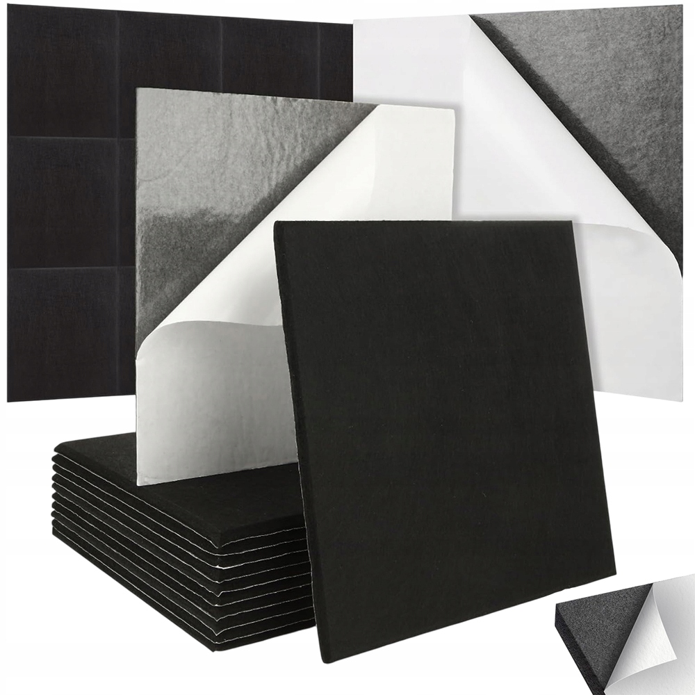 24 Ks Samolepících Akustických Desek Černých 30 X 30 CM Č. 095