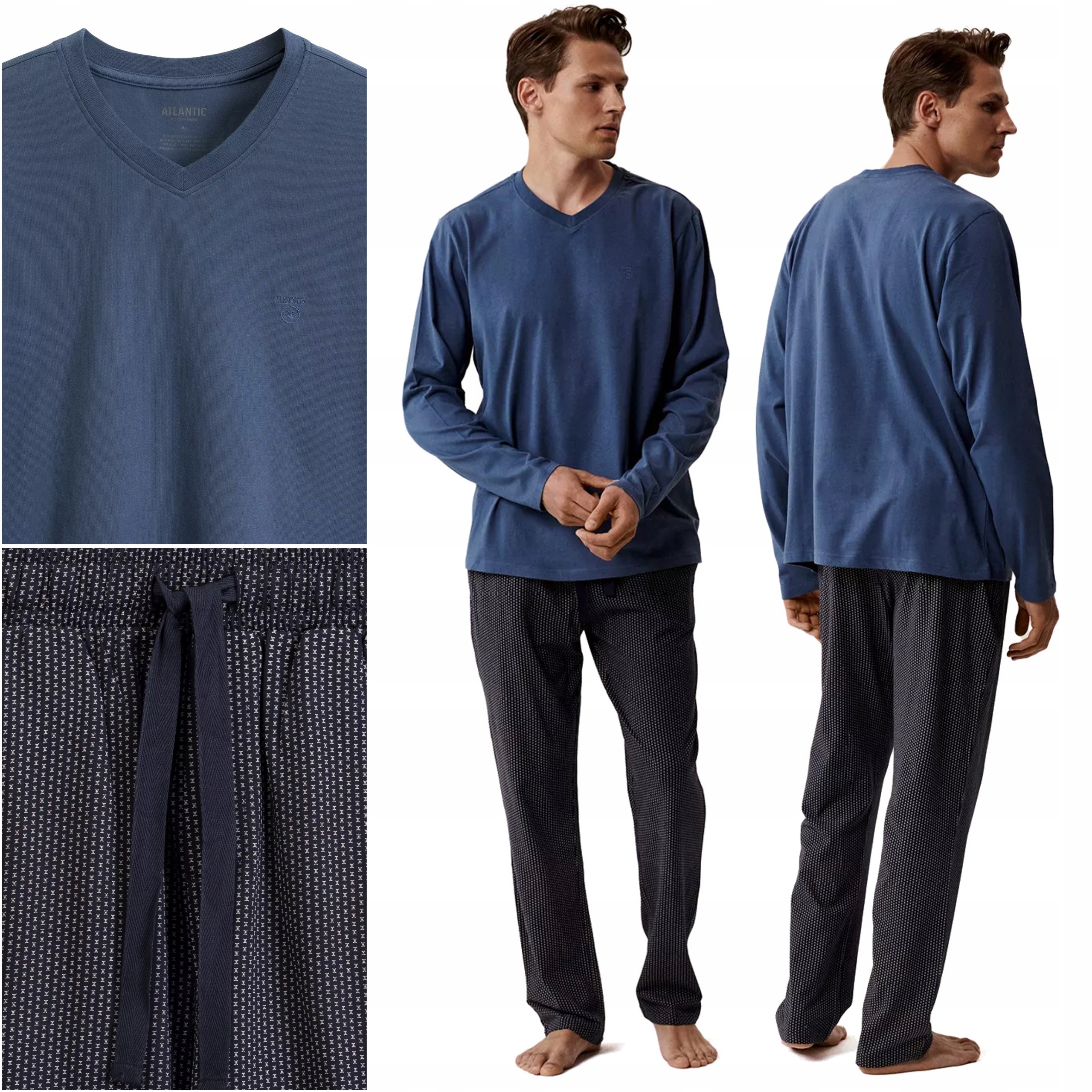 Pánské pyžamo Atlantic NMP-389 Volné Dlouhé Tepláková Souprava z bavlny XL