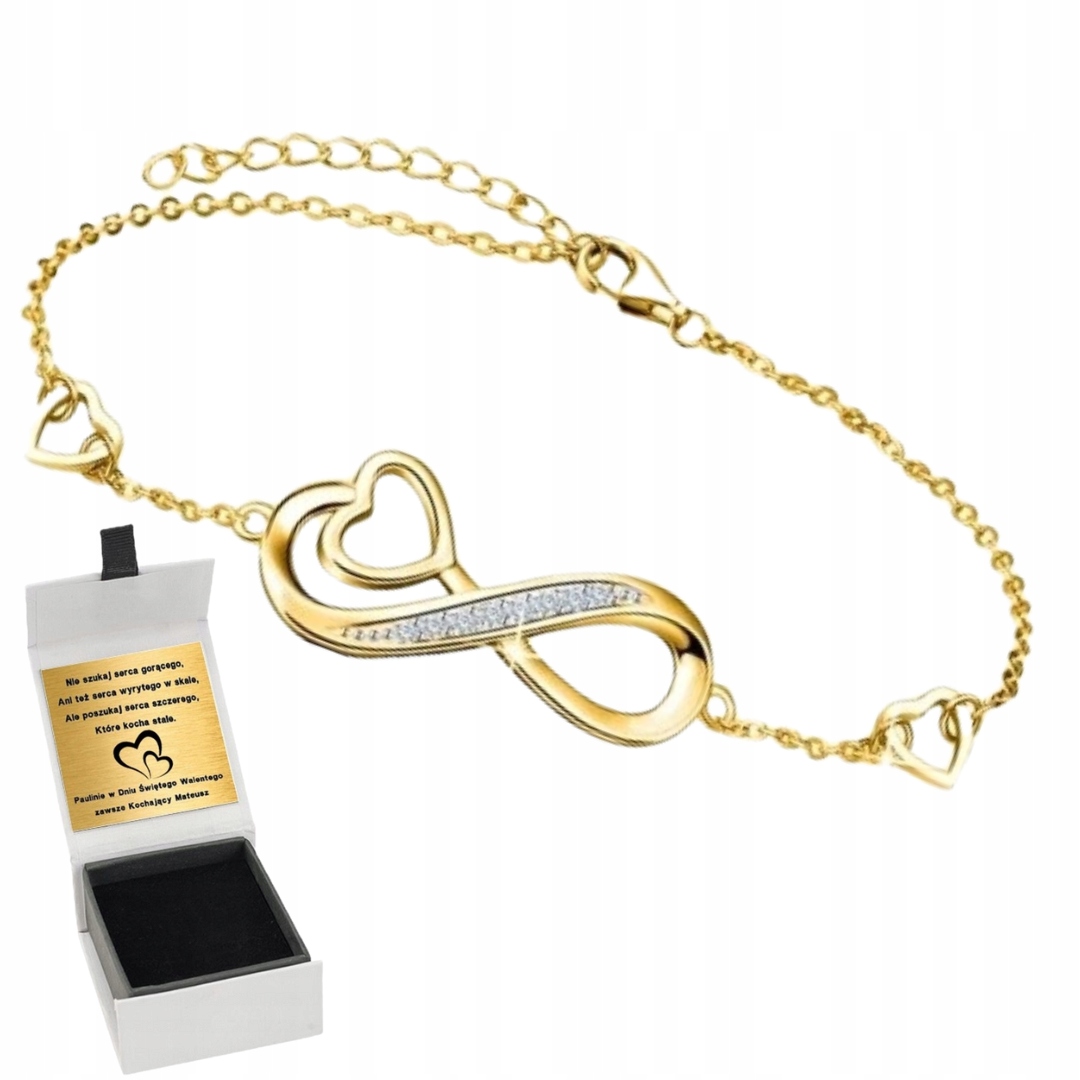 Stříbrný náramek s nekonečným srdcem, celebrita, pozlacené stříbro , gravírování