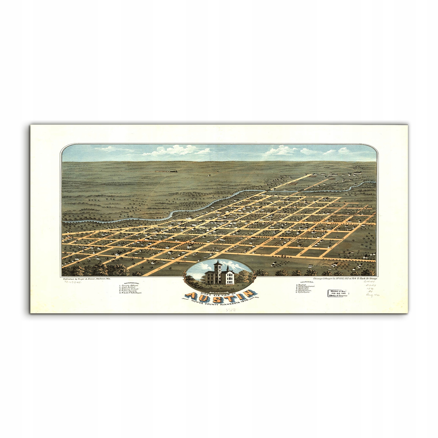 Fotoobraz akryl 120x60 závěsný Mapa Austin Vintage