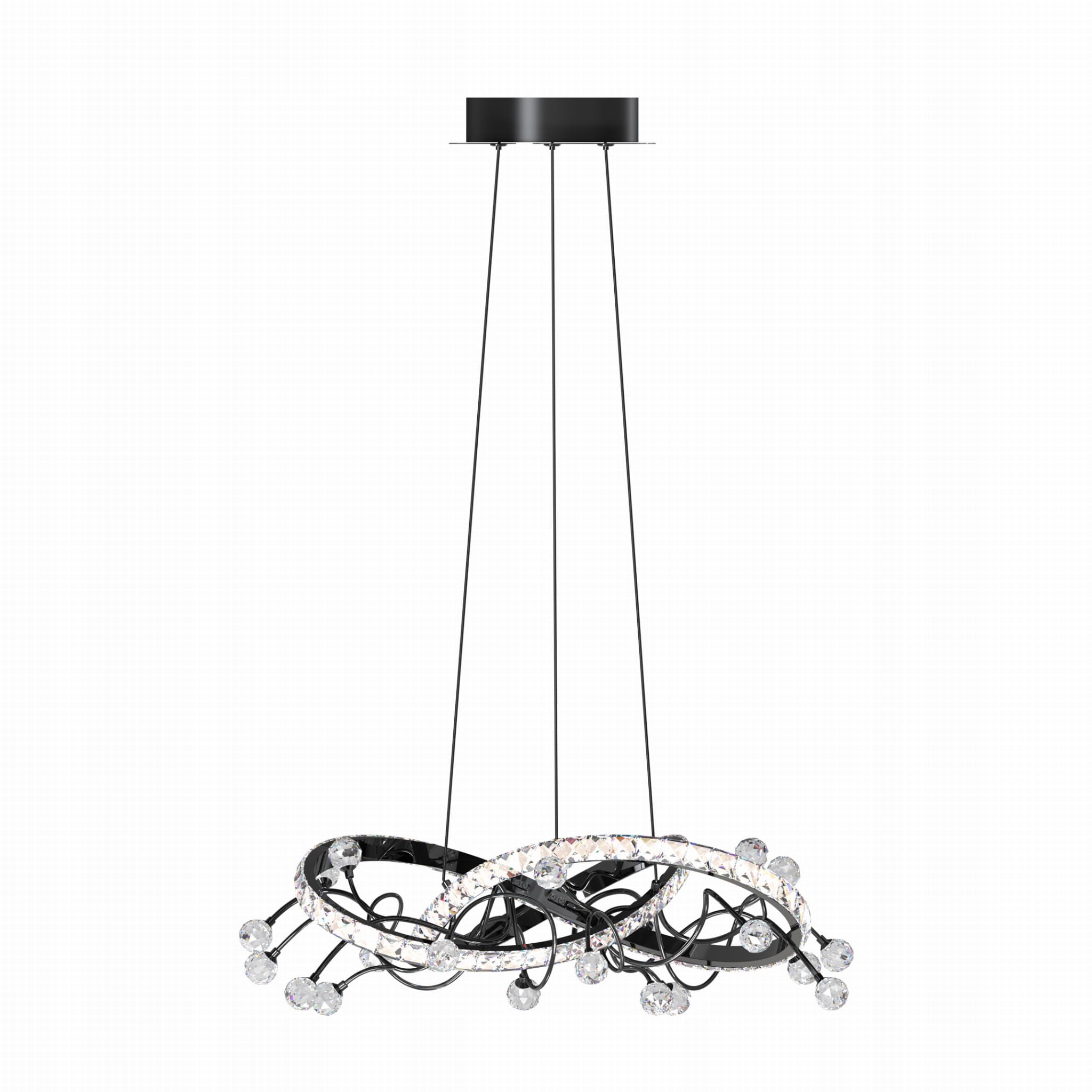 Podélný stropní závěs v barvě černého chromu ve tvaru věnce Maia Led