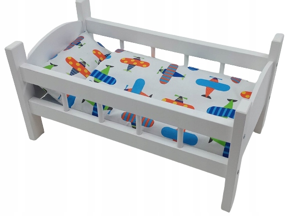 ŁÓŻECZKO DREWNIANE BIAŁE dla lalek +POŚCIEL