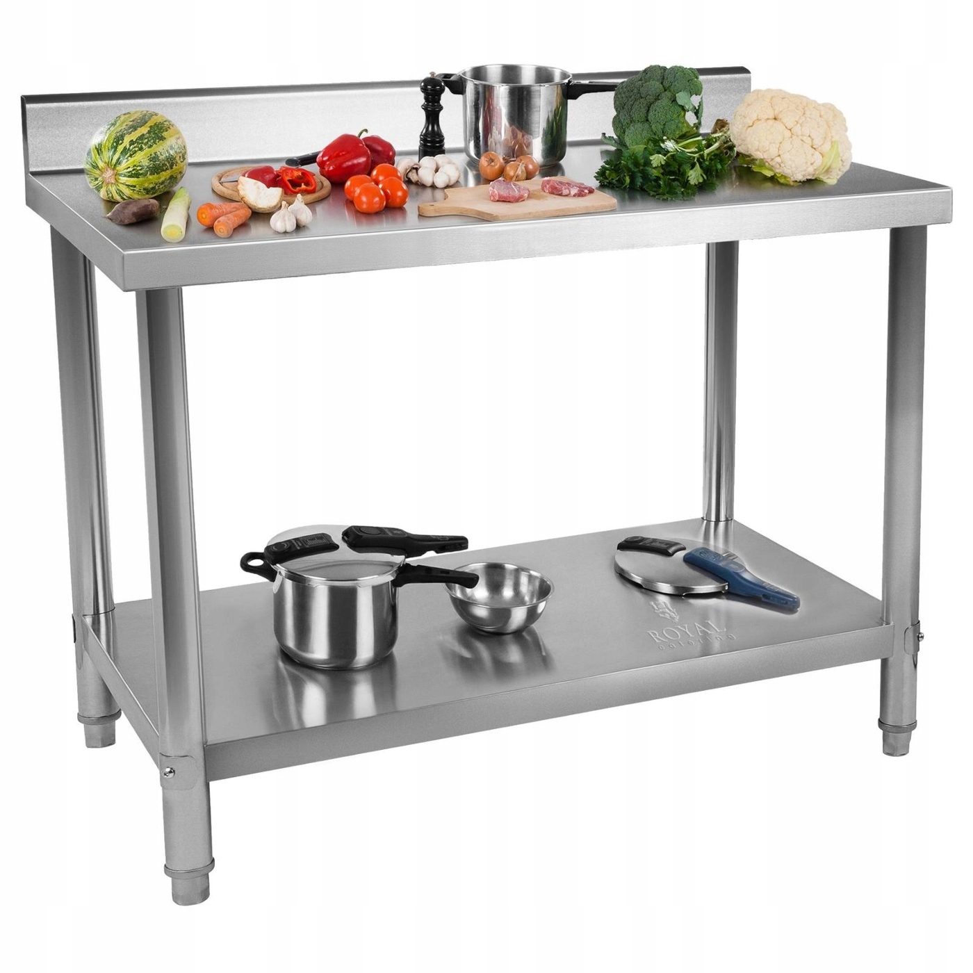 Stół Roboczy Z Półką Blat Gastronomiczny 100 x 70 cm Stal Nierdzewna Rant