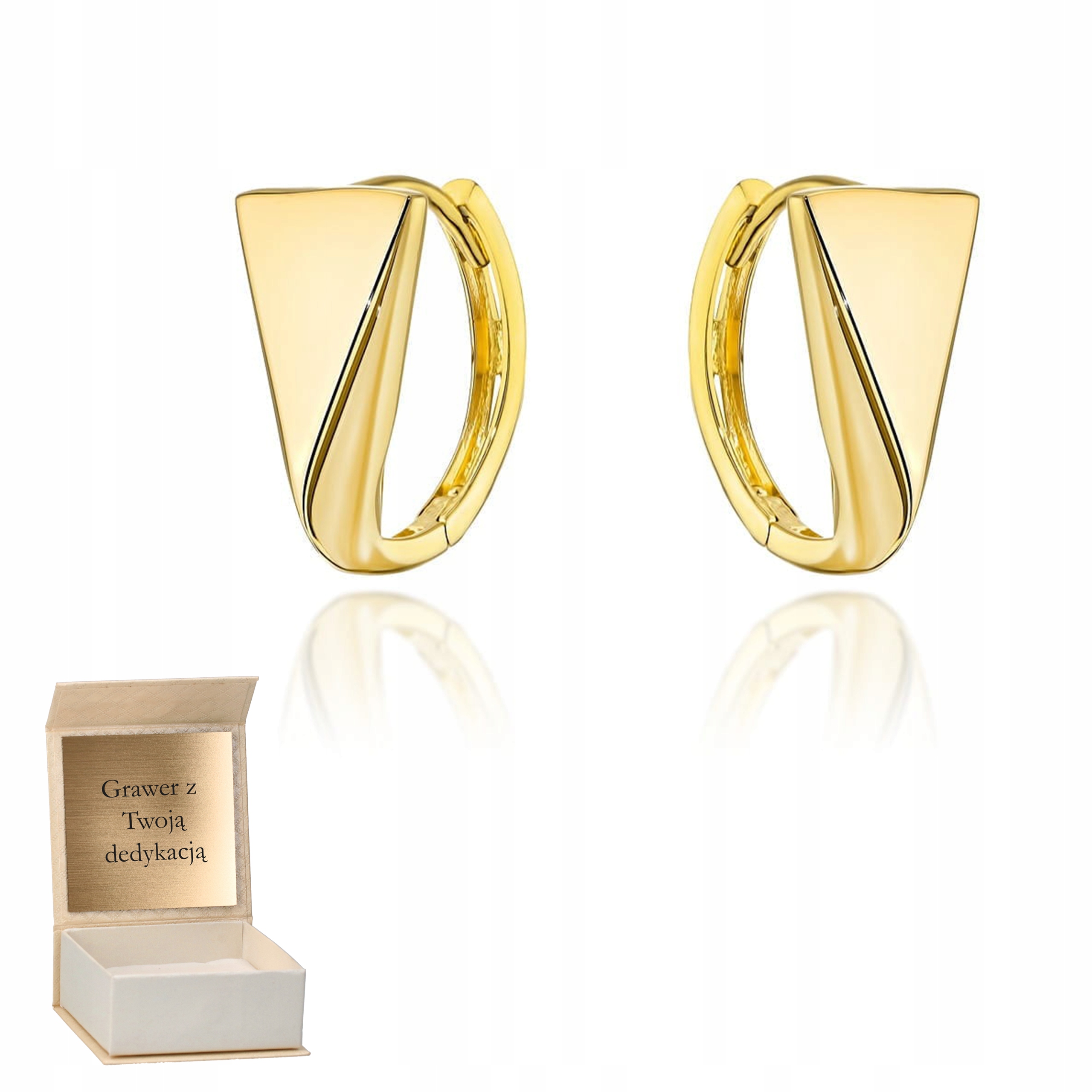 Zlaté náušnice Hladké trojúhelníky na kreolu zlato ryzost 585 Gravírování