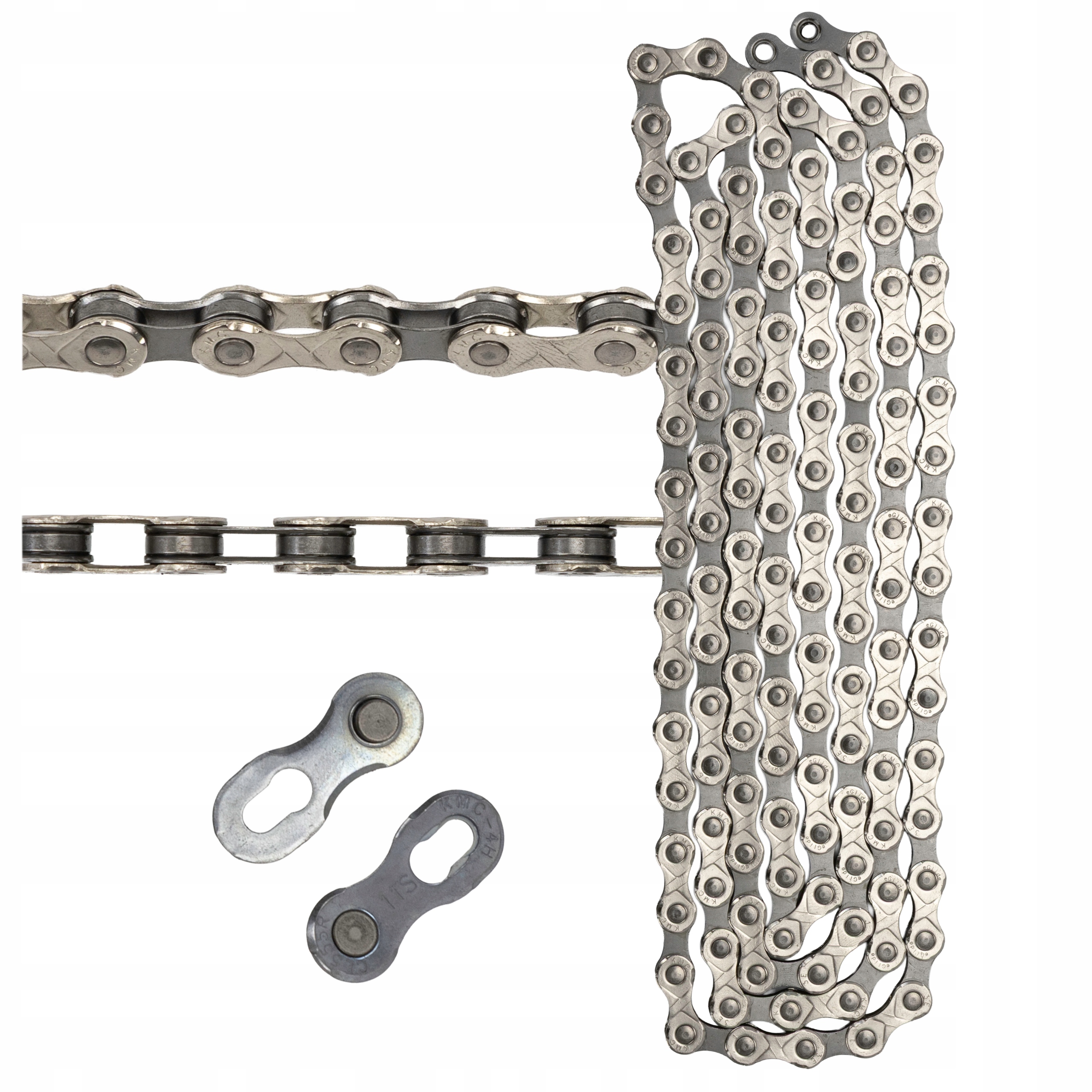 Łańcuch rowerowy Kmc eGlide 9 10 11 rz srebrno-szary 132 ogniwa, Quick Link