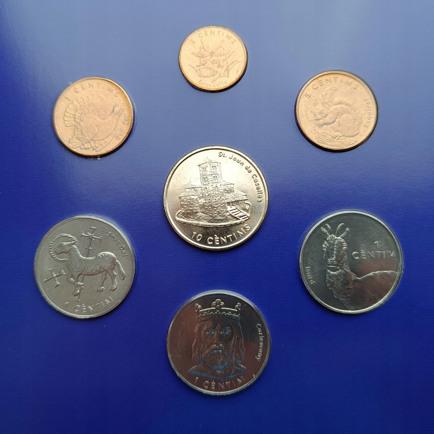 ANDORA ZESTAW 7 MONET 1 - 10 CENTIMES 2002 BARDZO RZADKI - BLISTER MENNICZY