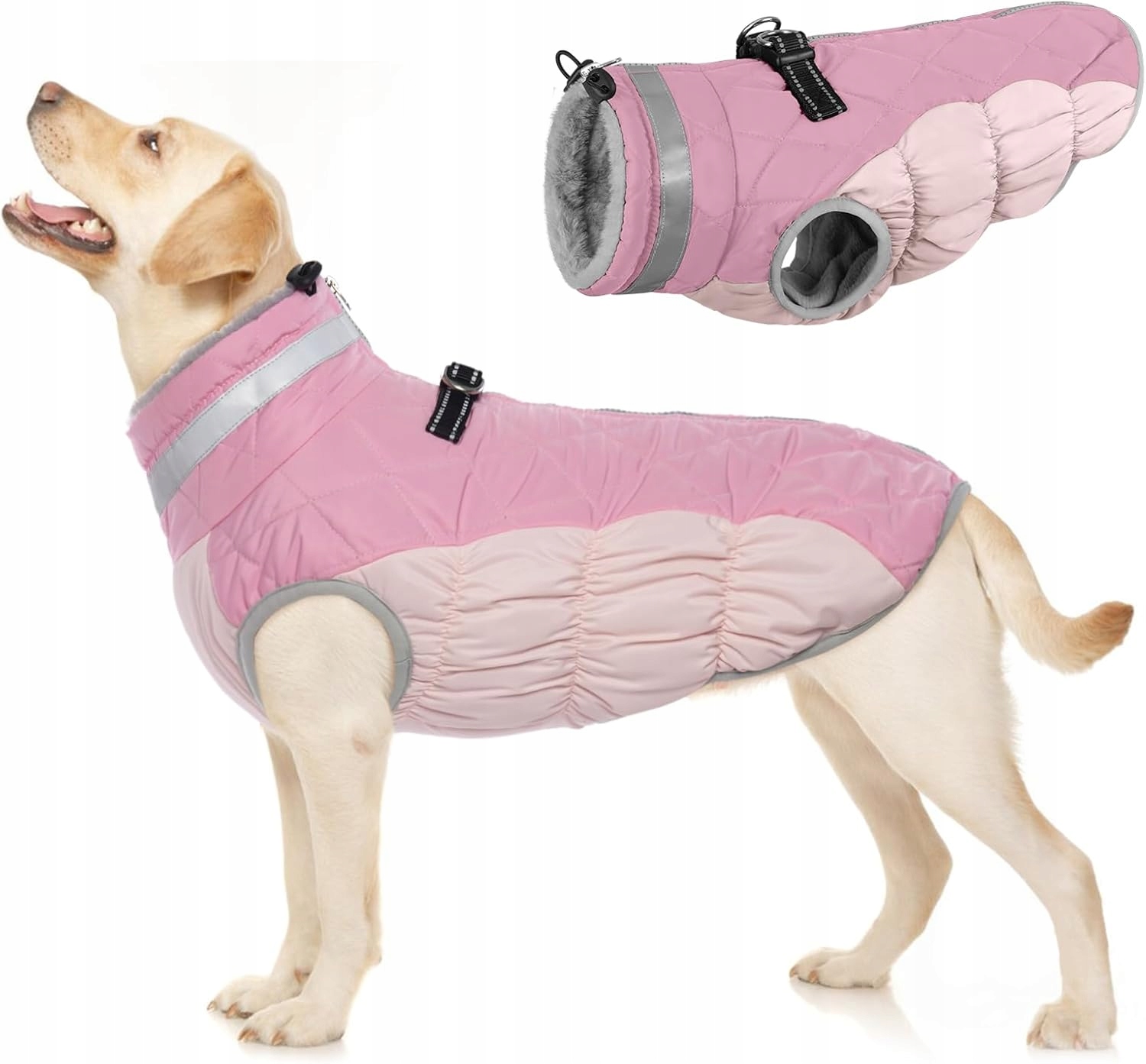 Levně Zimní bunda pro psa růžová, voděodolná, zateplená, reflexní, teploměr XL