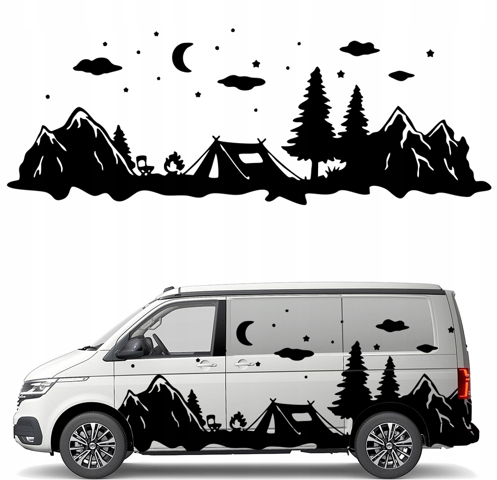 Samolepka Grafika na karavan Camping Stan Hvězdy Hory 43x118