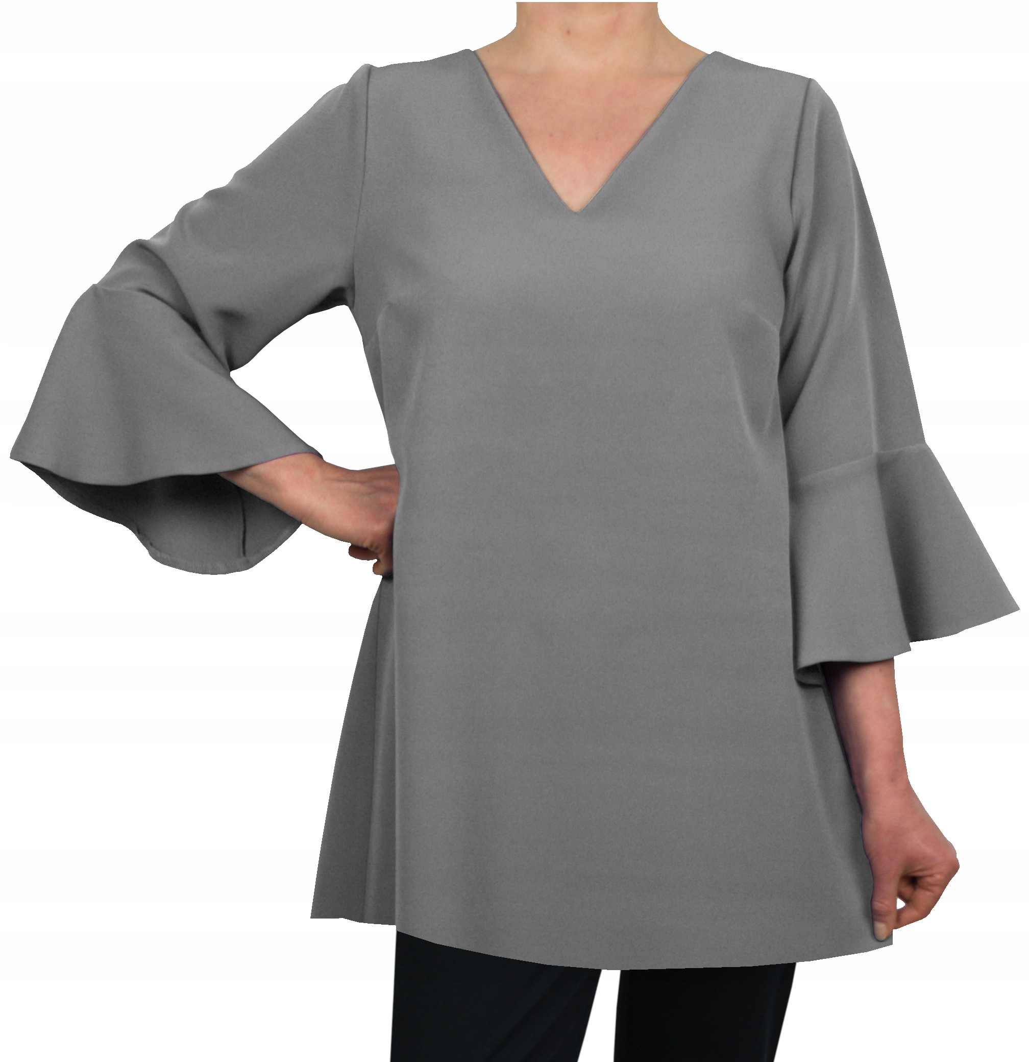 

Bluzka damska tunika z falbaną szara 50