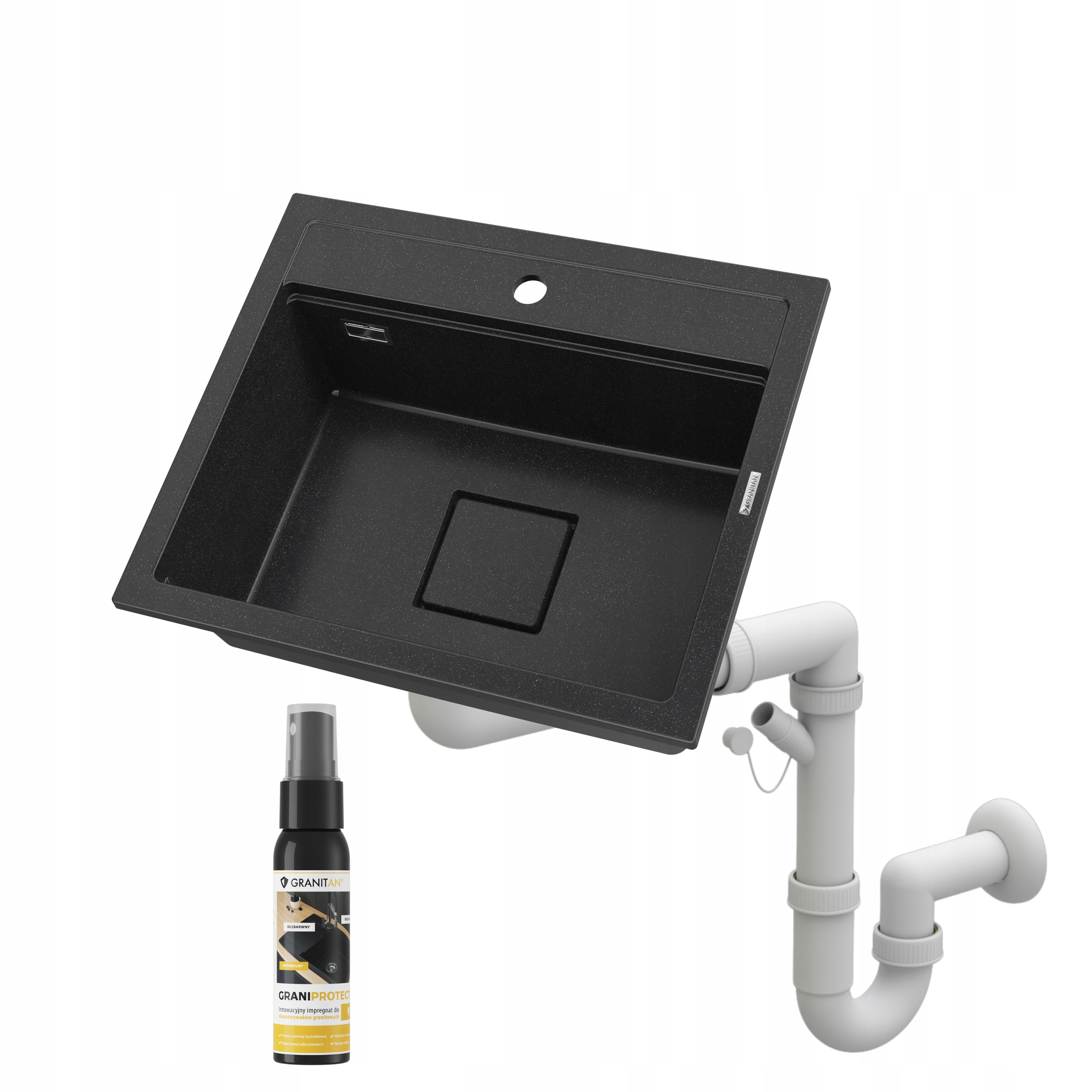 Granitový drez Stone L kuchynský jednokomorový drez sifónová maska