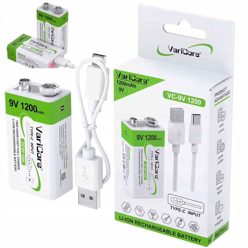 Akumulator bateria ogniwo VC-9V 1200-USB 9V Li-ion 1200mAh 2szt