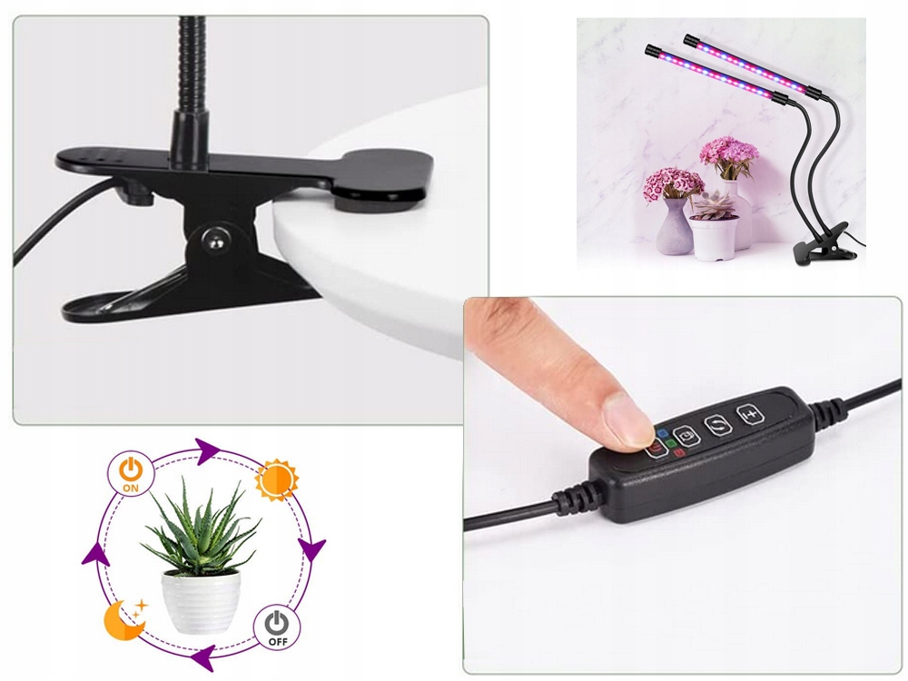LAMPA DO WZROSTU ROŚLIN 40 LED TIMER USB KLIPS Marka bez marki