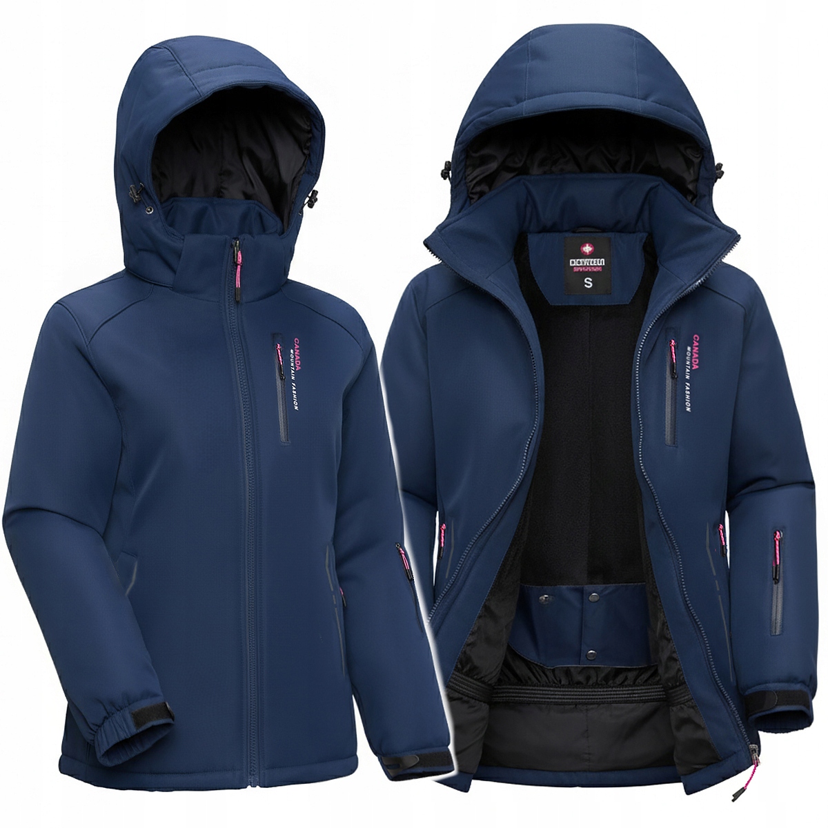 Dvě Barvy Dámská Zimní Bunda Lyžařská Bunda Na Sjezdovku Teplá S Kapucí 5XL