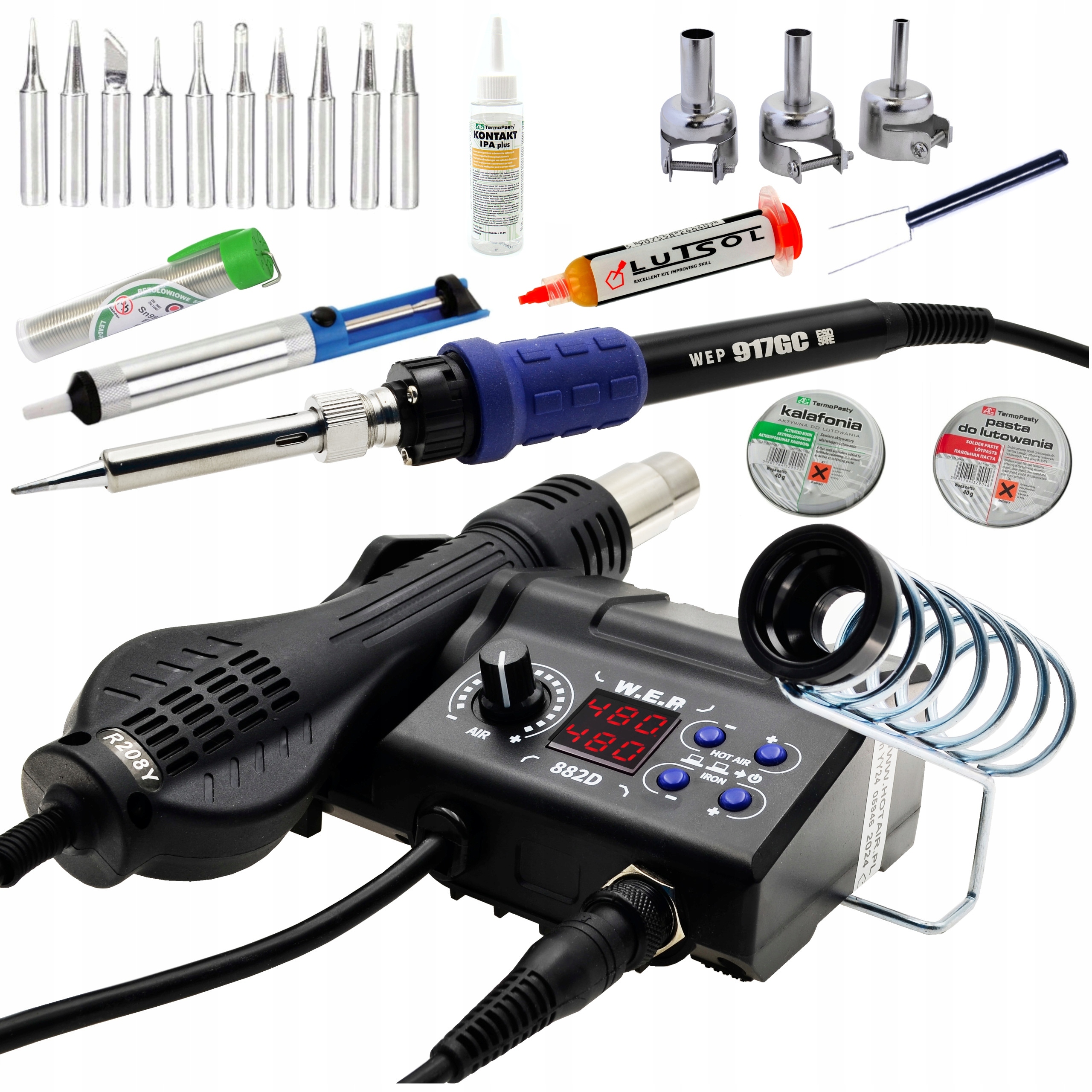 Stacja Lutownicza Hotair Wep 882D Bga 750W +zestaw Topnik Odsysacz Dysze