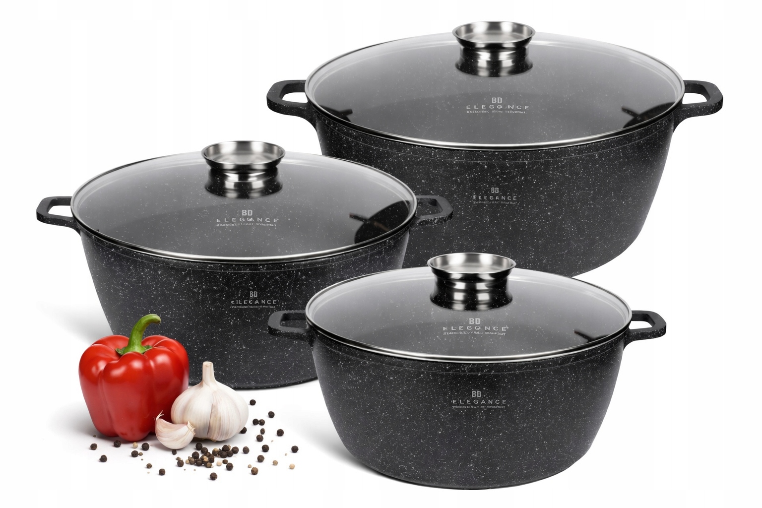 Sada veľkých hliníkových hrncov s mramorovým povrchom 10L, 13,5L, 18,5L