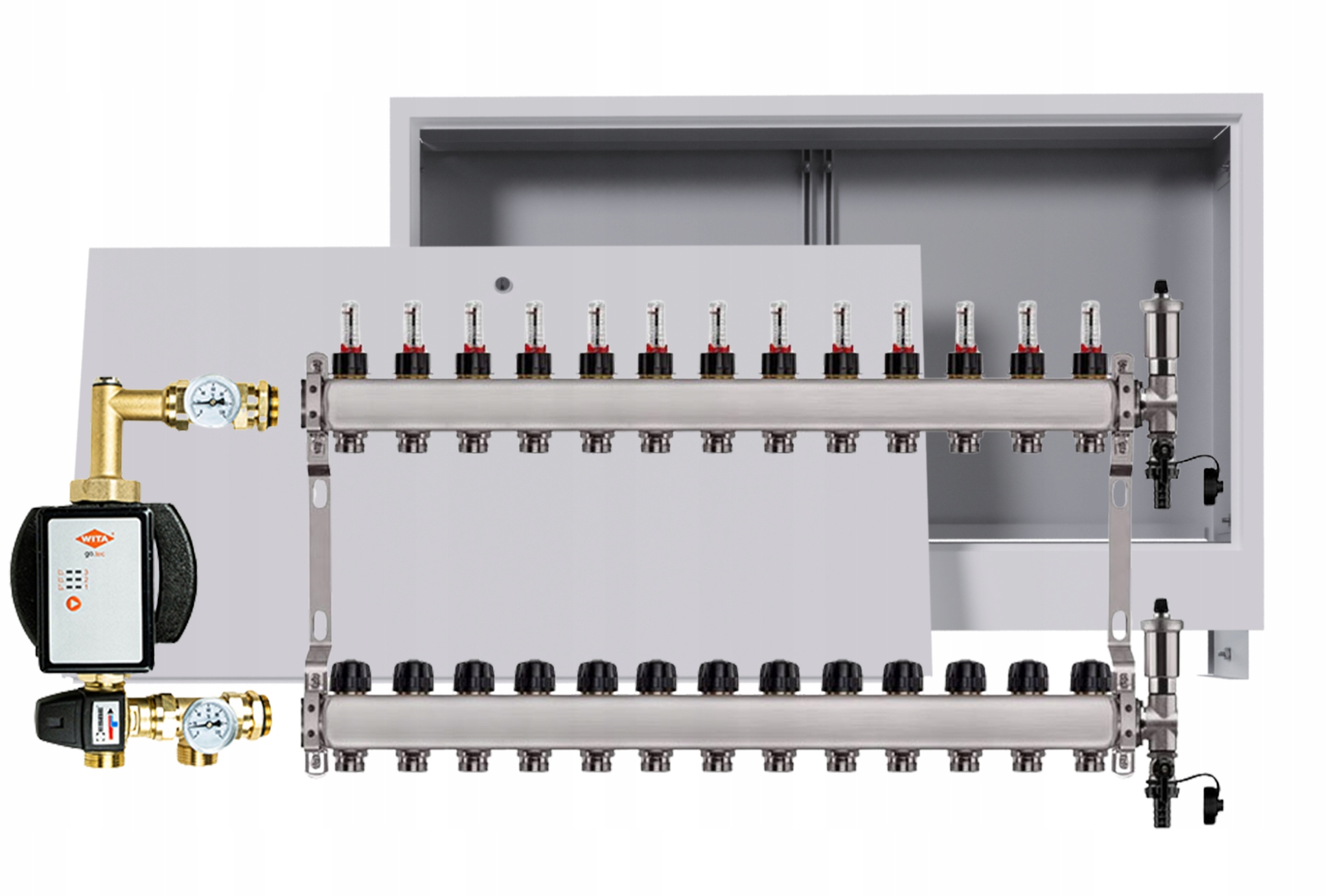 Rozdělovač podlahový nerezový 13 okruhů s čerpadlem Wita box