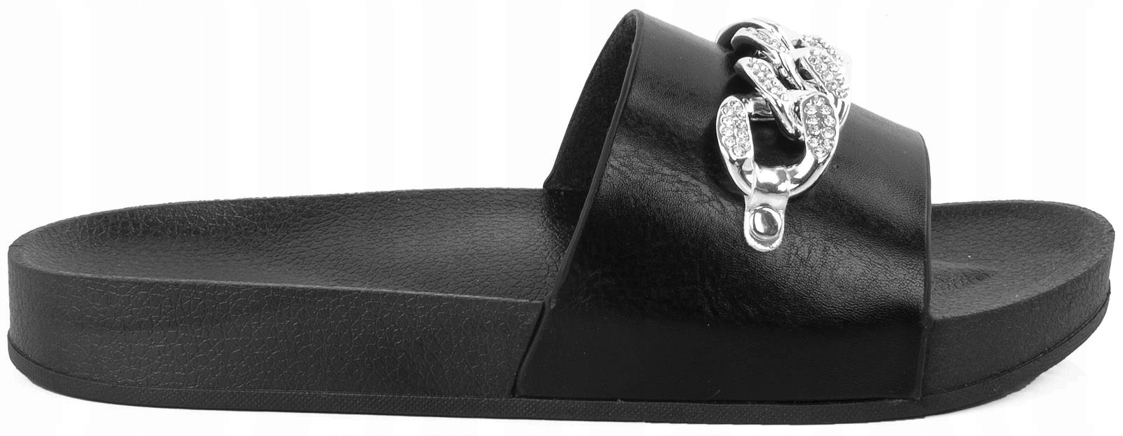 

6496 Czarne Eleganckie Klapki Łańcuch Ekoskóra 39