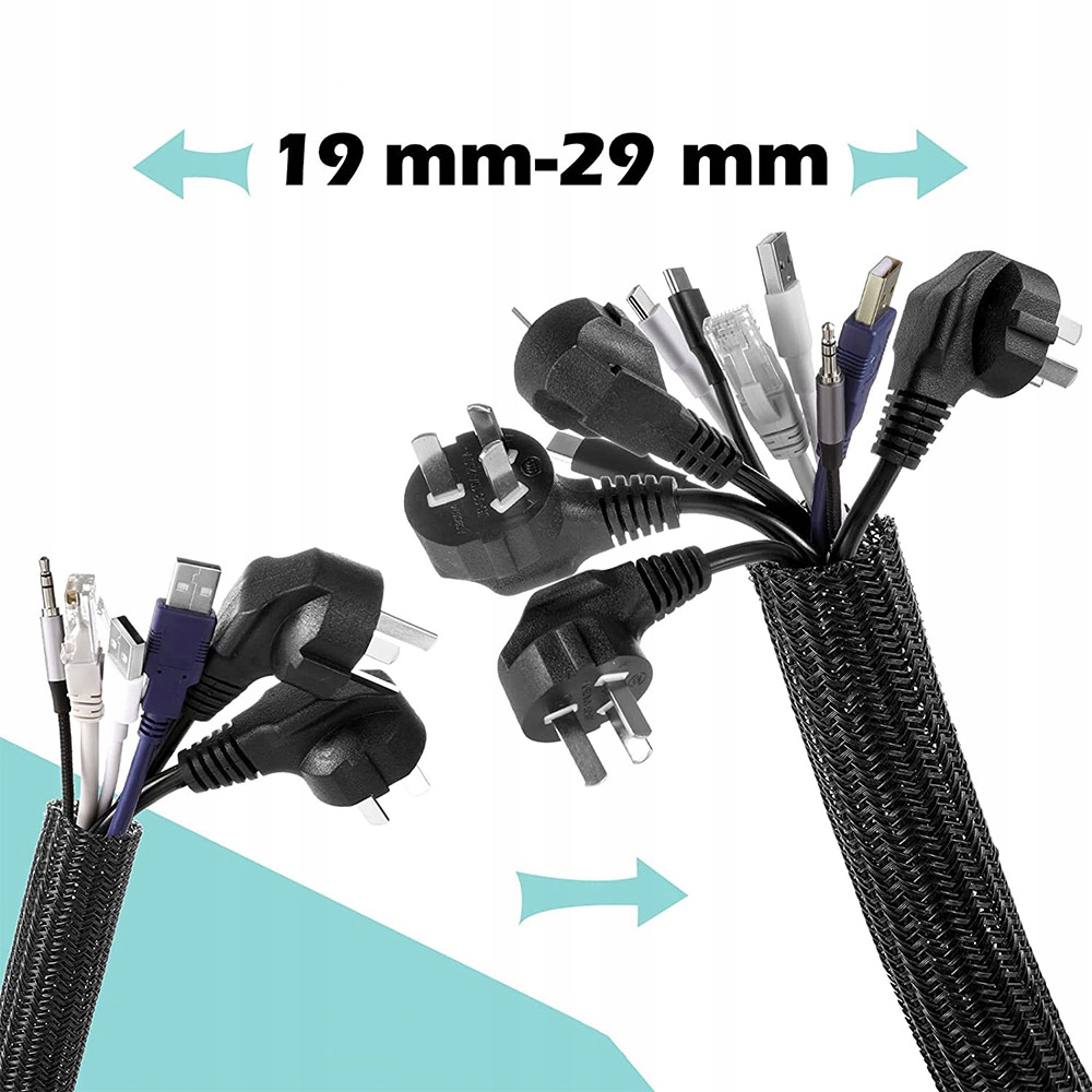 ORGANIZER OSŁONA OPLOT MASKOWNICA KABLI TV PRZEWODÓW DO BIURKA 2M CZARNA Kolor czarny