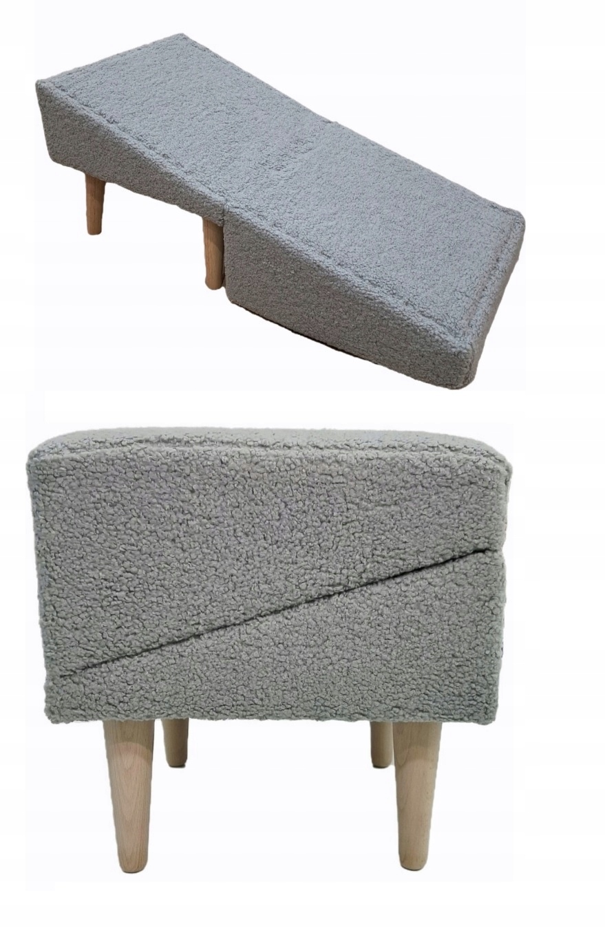 Podest Pufa 2w1 rampa platforma dla psa i kota Baranek Boucle Szary