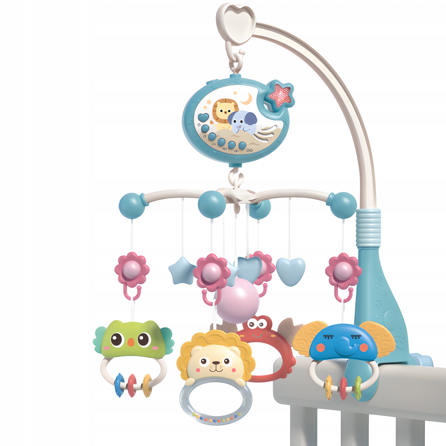 KARUZELA DO ŁÓŻECZKA WIELOFUNKCYJNA Z PROJEKCJĄ GWIAZD GRZECHOTKI GRYZAKI Materiał karton plastik