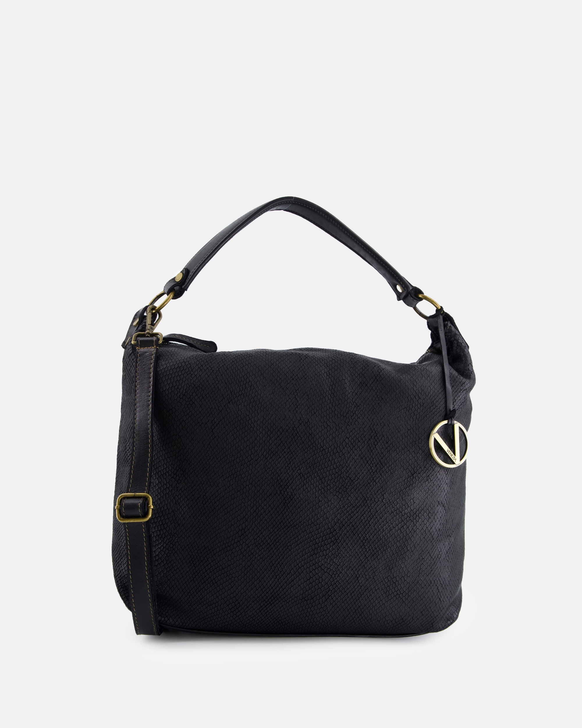 Venezia Damska Torebka Skórzana Czarna Z Tłoczeniem