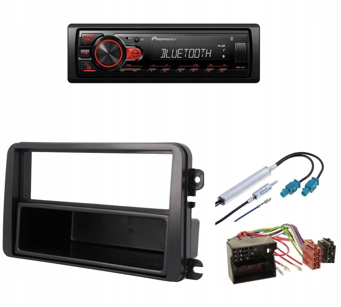 Pioneer MVH-230BT s Usb a Bluetooth pre Vw Golf 5 Plus, Passat B6, B7, Eos T5.