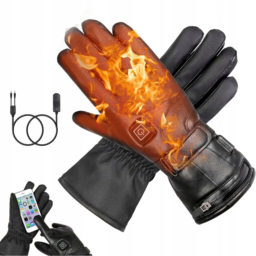Vyhřívané Kožené Rukavice Voděodolné Pro Outdoorové Aktivity