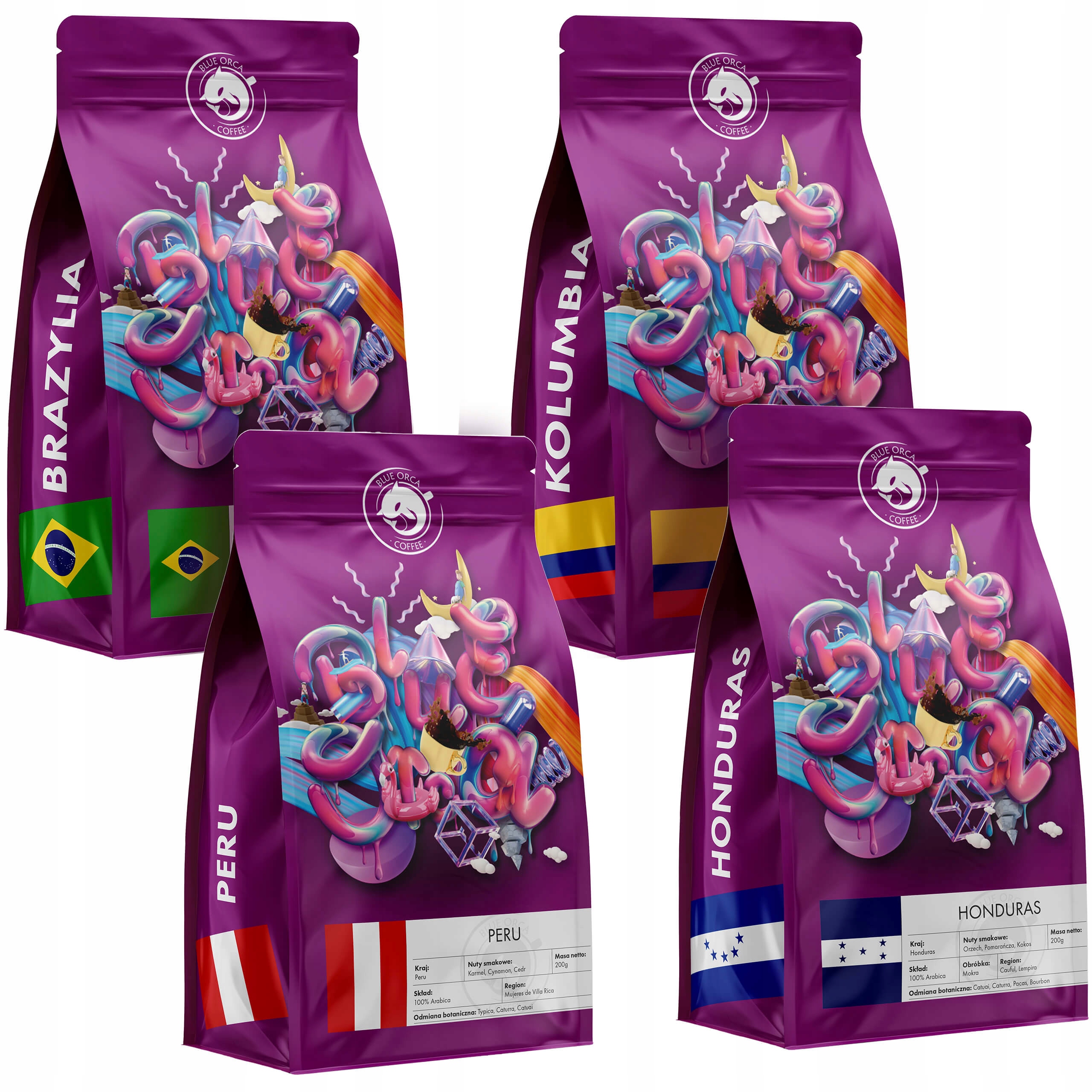 Levně Káva Zrnková Čerstvě Pražená Sada 4x200g 100% Arabica Blue Orca Coffee