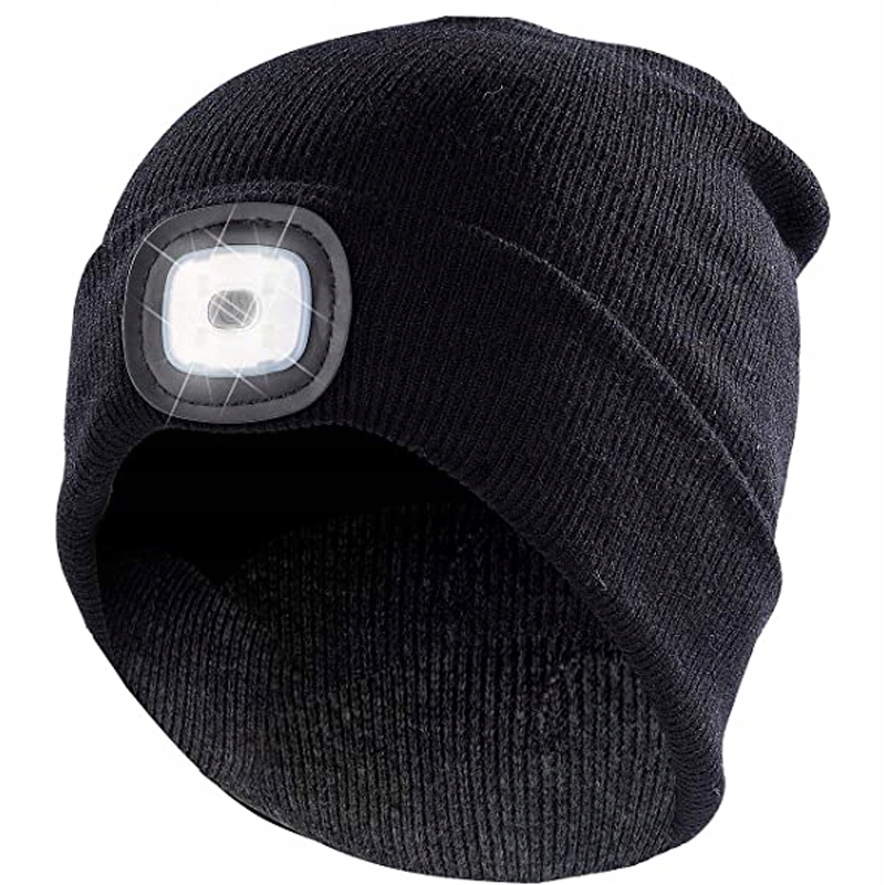 ЗИМНЯЯ ТЕПЛАЯ ТЕПЛАЯ ШАПКА СО СВЕТОДИОДНЫМ ФОНАРИКОМ, ВЯЗАНАЯ АКРИЛОВАЯ ЗАРЯДКА ЧЕРЕЗ USB