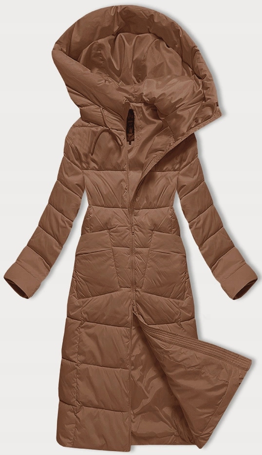 Prošívaná Dlouhá Bunda 7767 Camel 50