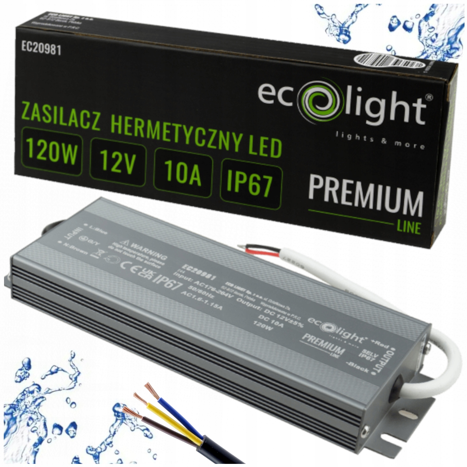 Zasilacz 12V Led Hermetyczny 120W 10A Transformator Wodoszczelny Premium