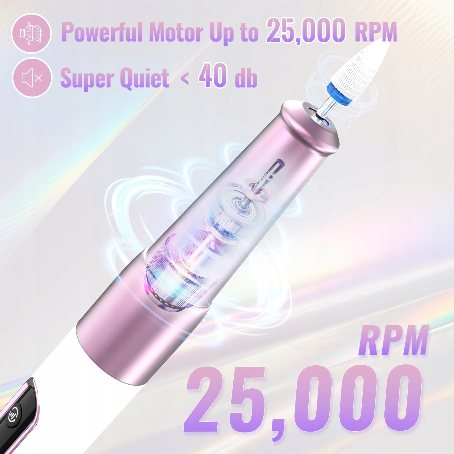 DENABUTY Elektryczny Pilnik Do Paznokci Bezprzewodowy Zestaw 12w1 25000 RPM — miniatura 3