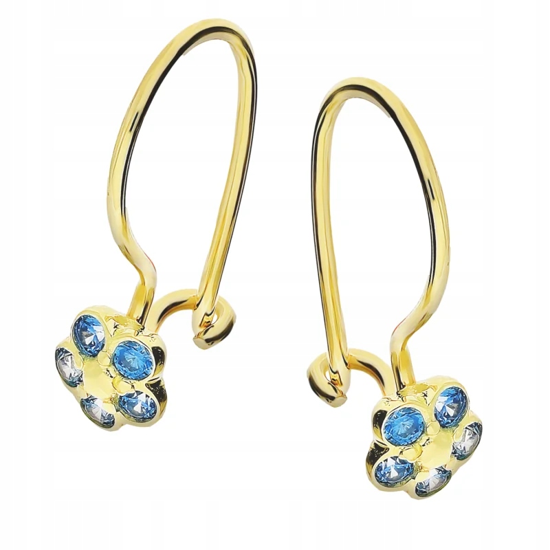 Dětské zlaté náušnice vzorem a modrými zirkony, dárek