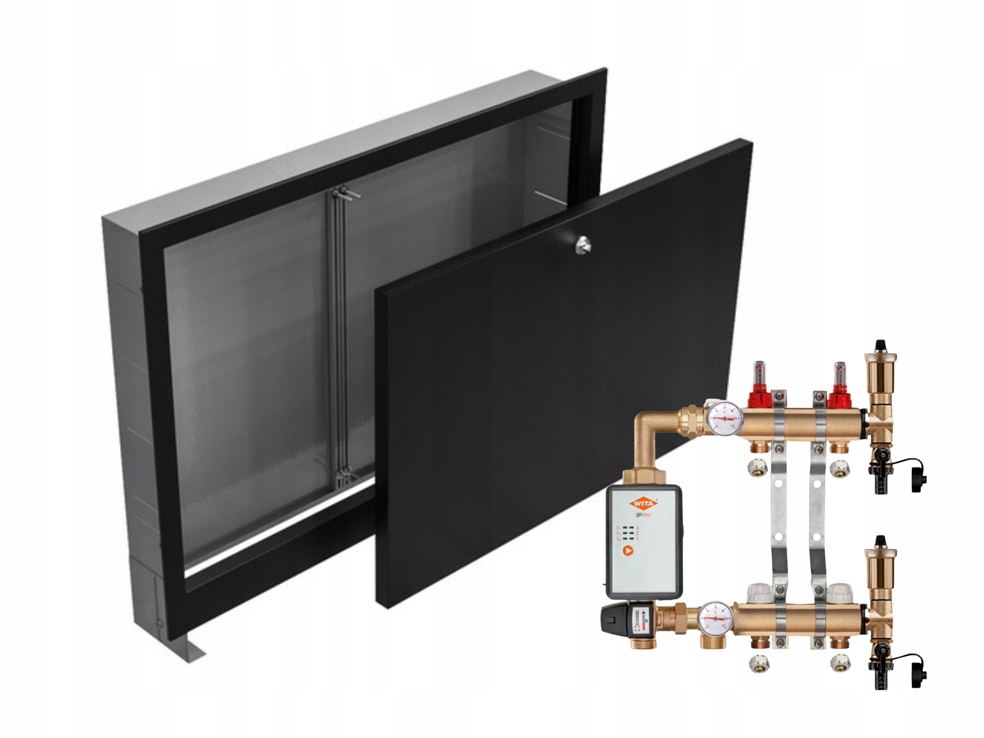 Mosazný Rozdělovač Podlahovky 2+ČERPADLO Vítá+podomítková Skříňka Černá+pex