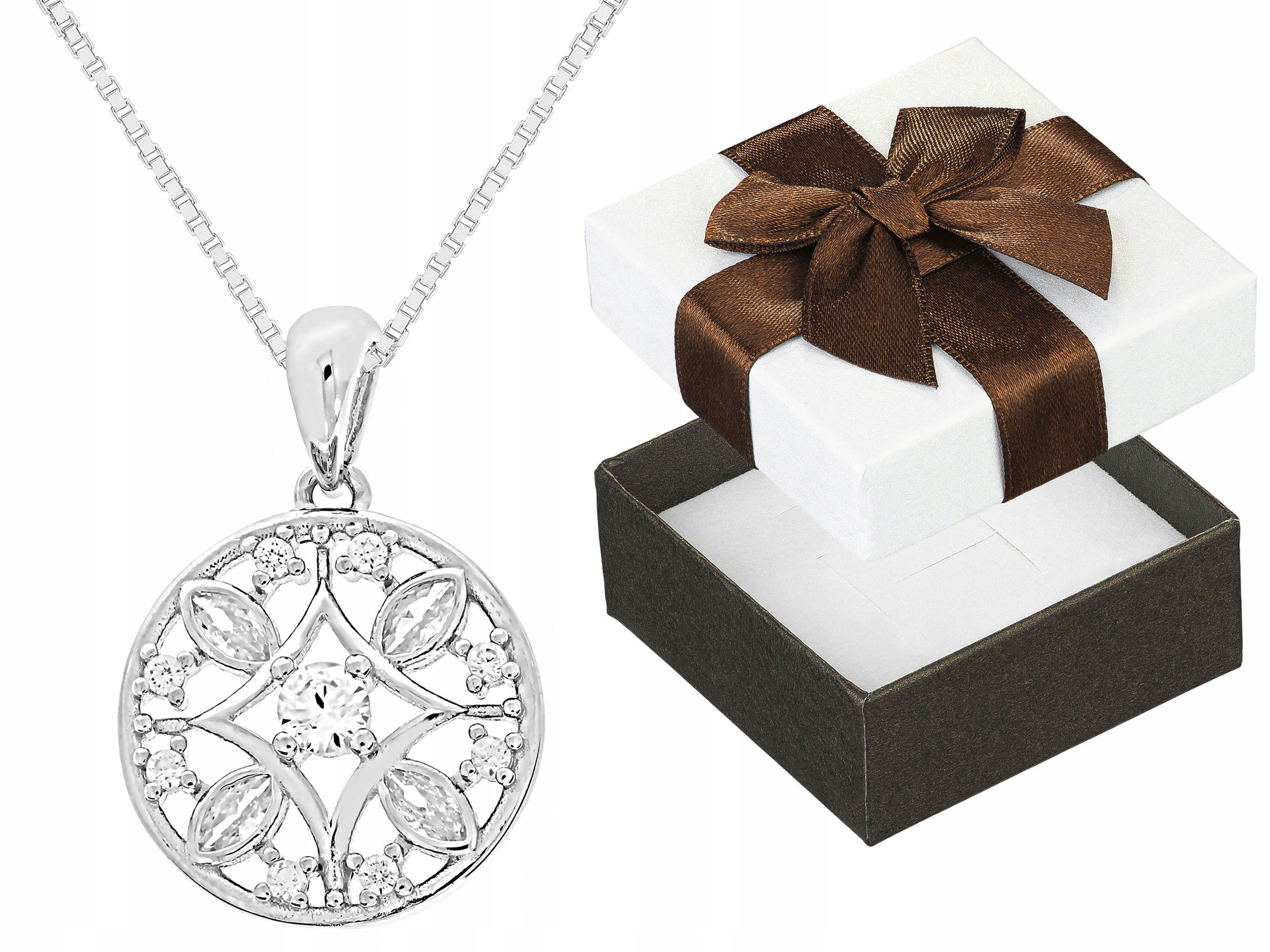 Dlouhý Stříbrný Prolamovaný Dámský Náhrdelník Rozeta se Zirkony Kolečko Stříbro 60